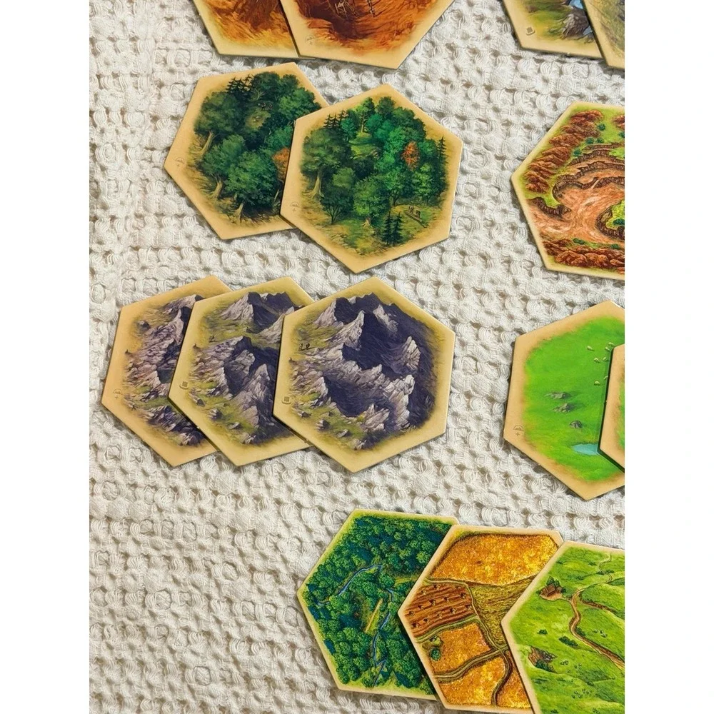 Settlers of Catan Rellacement Pieces- 34 various terrain hex pieces